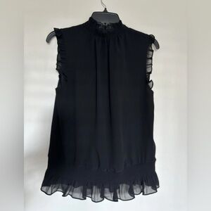 J Crew Top Women’s 10 T Black Ruffle Neck Sleeveless Lined Elastic Waist New!